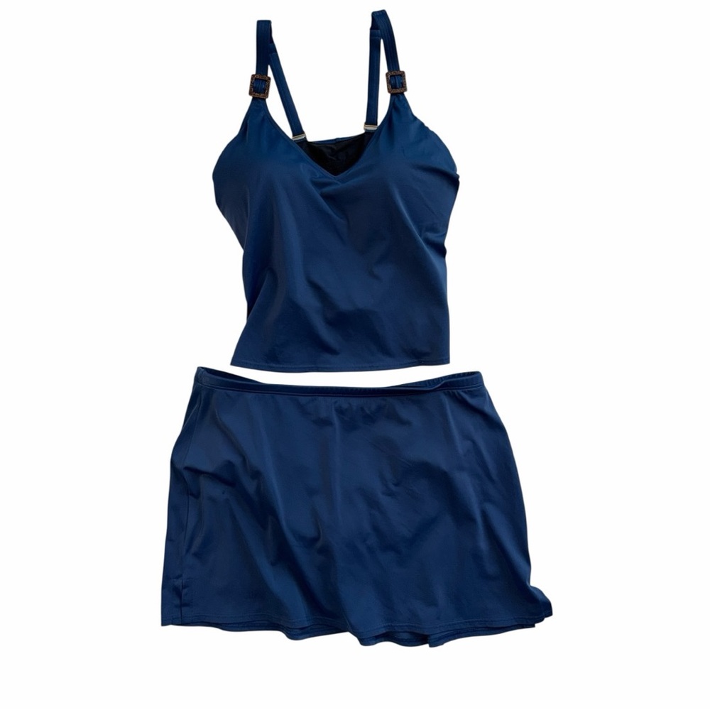 Lands' End Navy Blue Tankini Top with Matching Swim Skirt